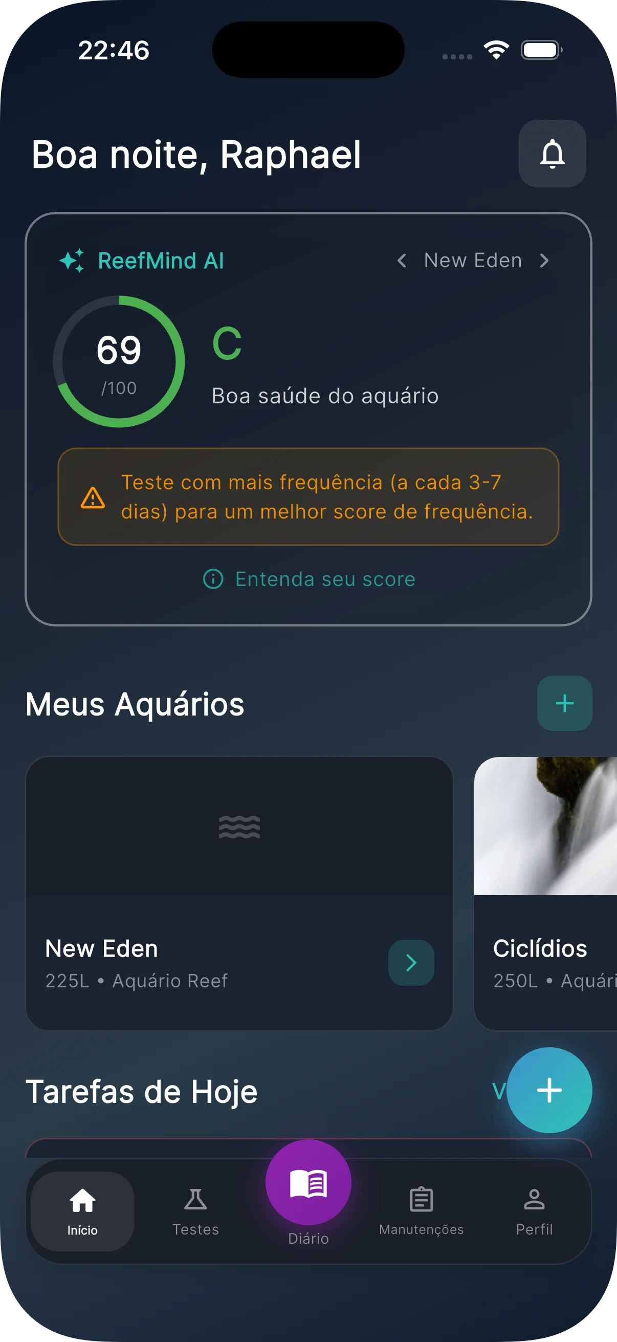 ReefFlow app - main dashboard